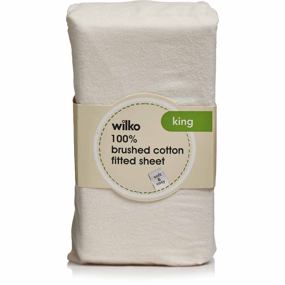Wilko Brushed Cotton King Size Cream Fitted Sheet Image 2