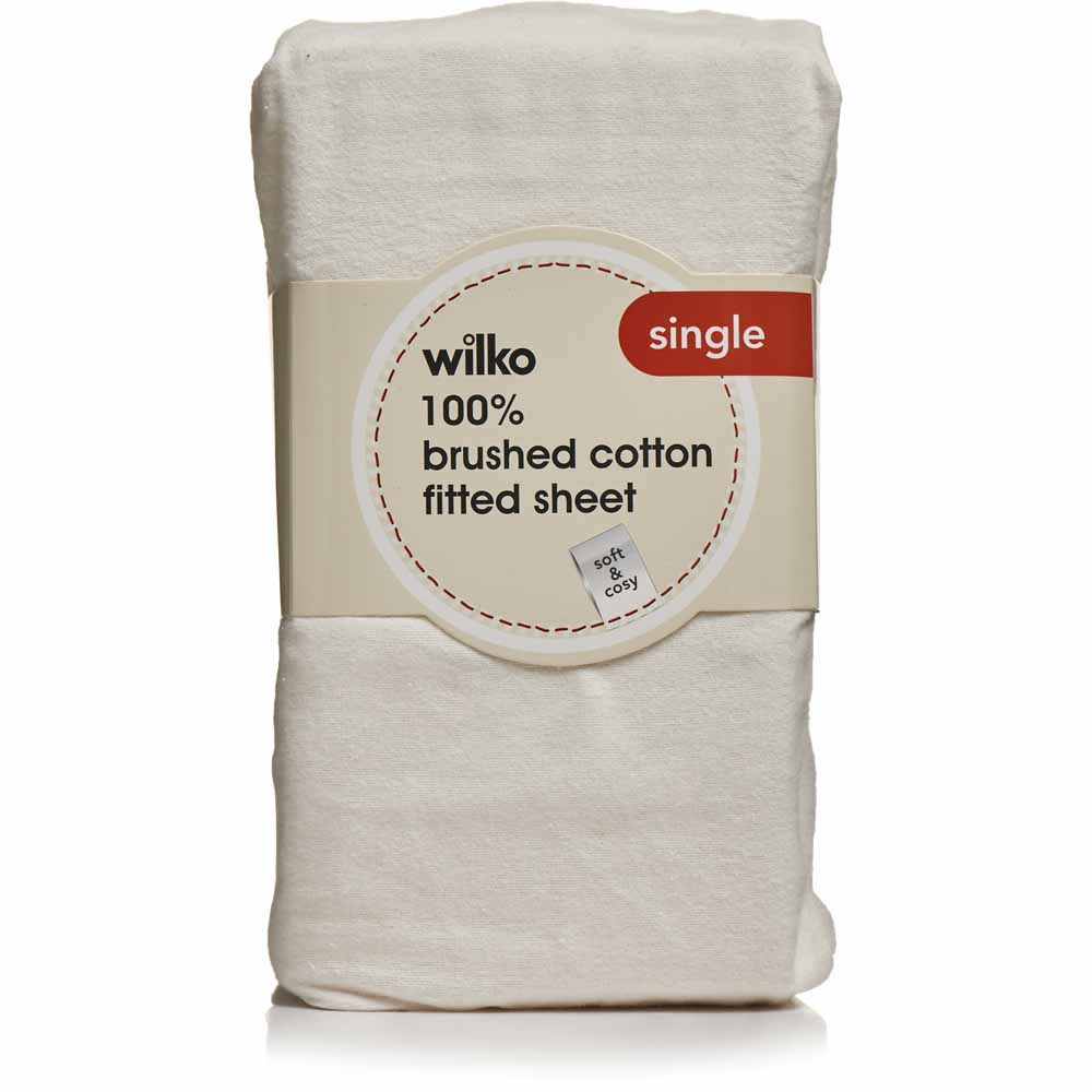 Wilko 100% Brushed Cotton Cream Single Fitted Sheet Image 2