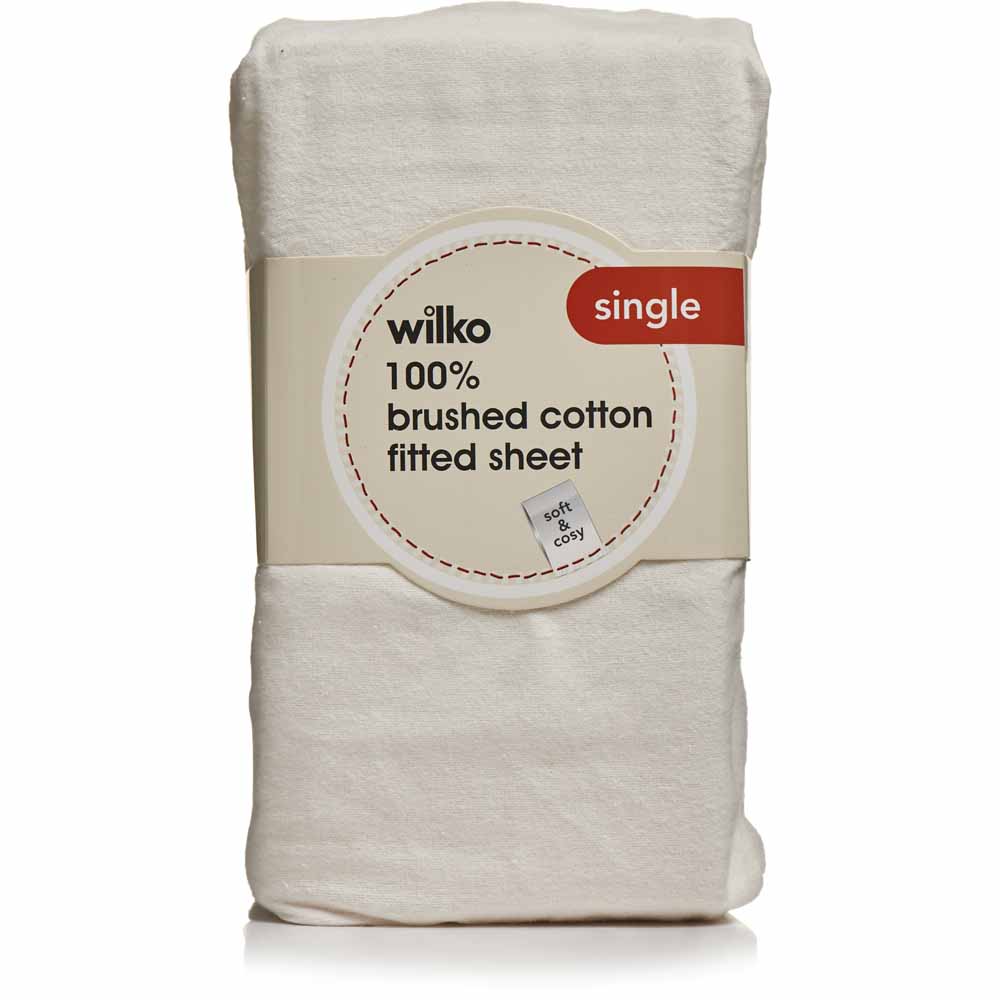 Wilko 100 Brushed Cotton Cream Single Fitted Sheet Wilko
