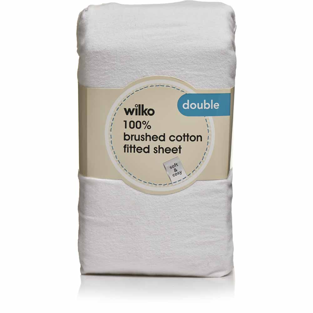 Wilko Brushed Cotton White Double Fitted Sheet Wilko
