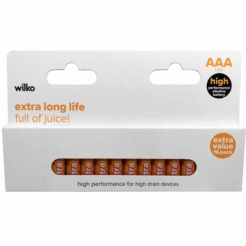 Wilko Extra Long Life AAA 16 Pack Alkaline Batteries Image