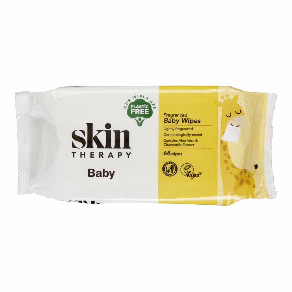 Skin Therapy Plastic Free Fragranced Baby Wipes 64 pack 100% Viscose, Spunlace Plain, 35PE/12PET Foil  - wilko