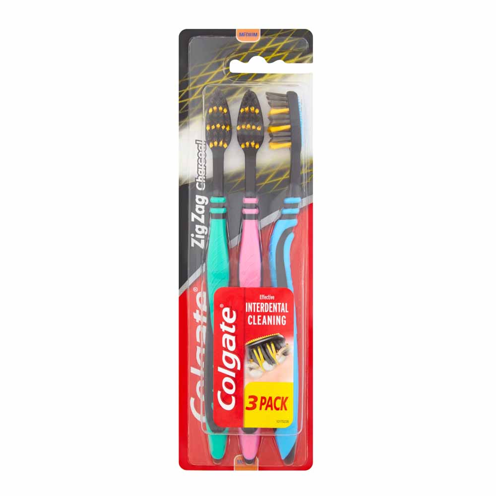 Colgate ZigZag Charcoal Toothbrush 3 Pack  - wilko