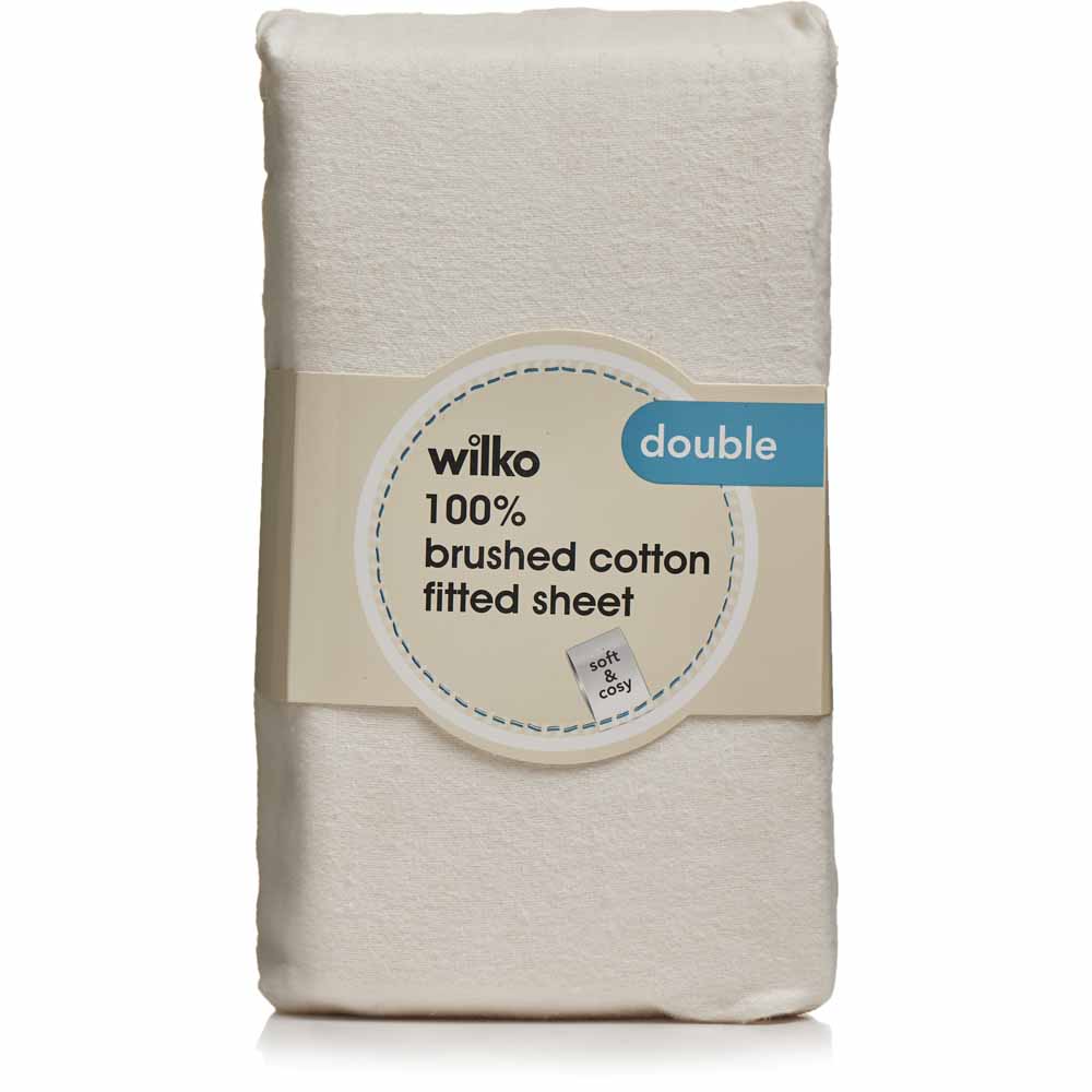 Wilko Brushed Cotton Cream Double Fitted Sheet Image 2