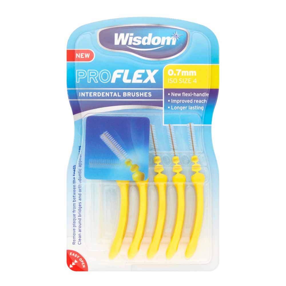 Wisdom Pro Flex Interdental Brushes 0.7mm 5 pack Plastic PP and Steel Wire  - wilko
