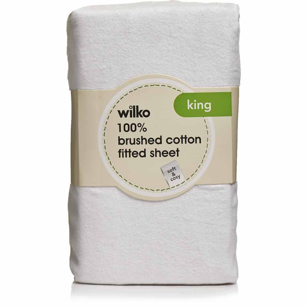 Wilko 100 Brushed Cotton White King Size Fitted Sheet Wilko