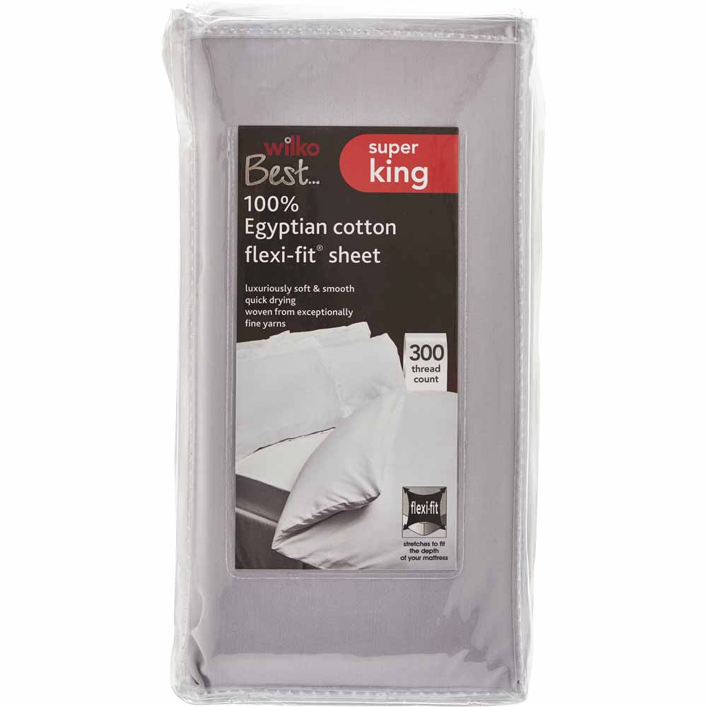 Wilko Best 100% Egyptian Cotton Grey Super King Size Fitted Sheet Image 2