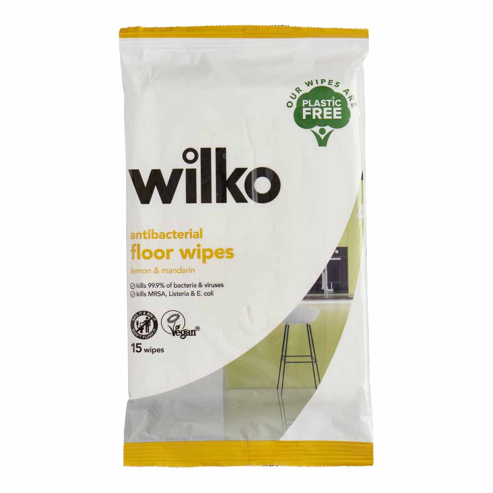Wilko Plastic Free Antibacterial Lemon Floor Wipes 15pk Wilko