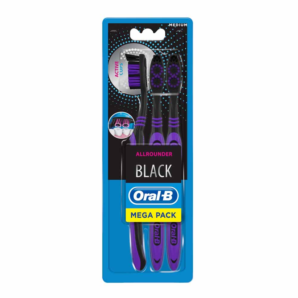 Oral-B Oral B All Round Clean Black 40 Medium Toothbrush Pack of 3  - wilko