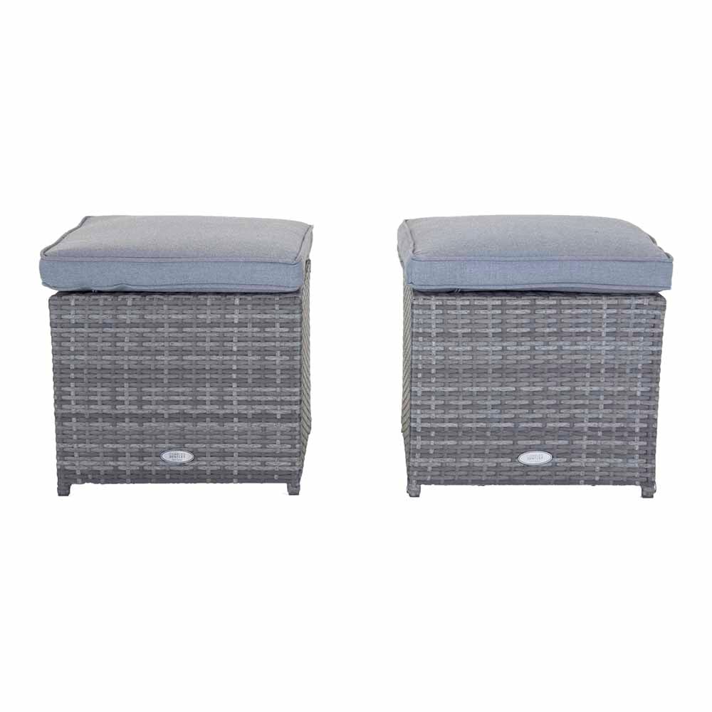 Charles Bentley Grey Rattan Foot Stool Set of 2 Image 2