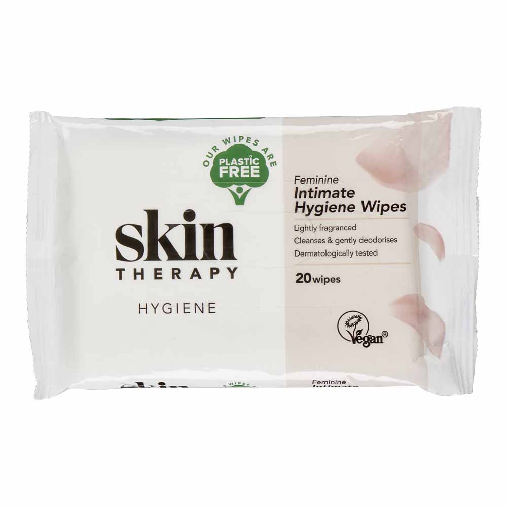 Skin Therapy Plastic Free Feminine Intimate Hygiene Wipes 20pk Wetlaid, 35PE/12PET Foil  - wilko