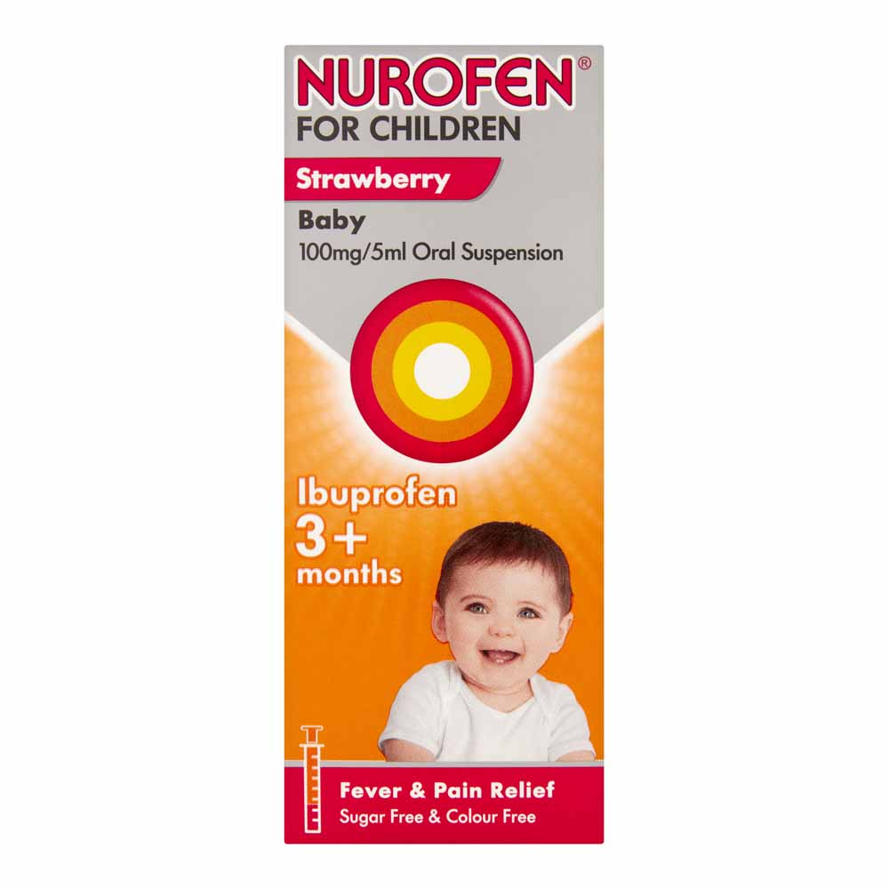 Nurofen for Children 3+ months Ibuprofen Oral Suspension Strawberry 100ml Image 1