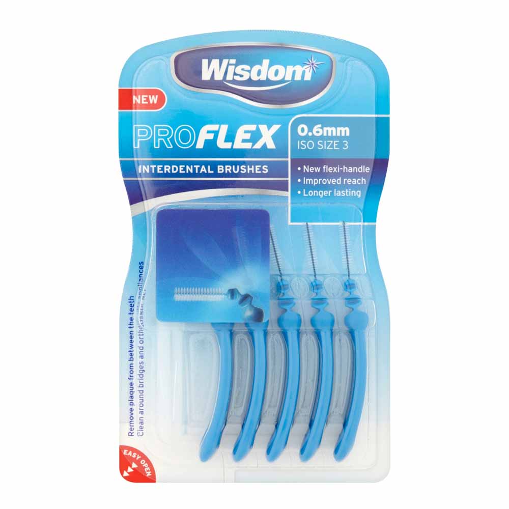 Wisdom Pro Flex Interdental Brushes 0.6mm 5 pack Plastic PP and Steel Wire  - wilko