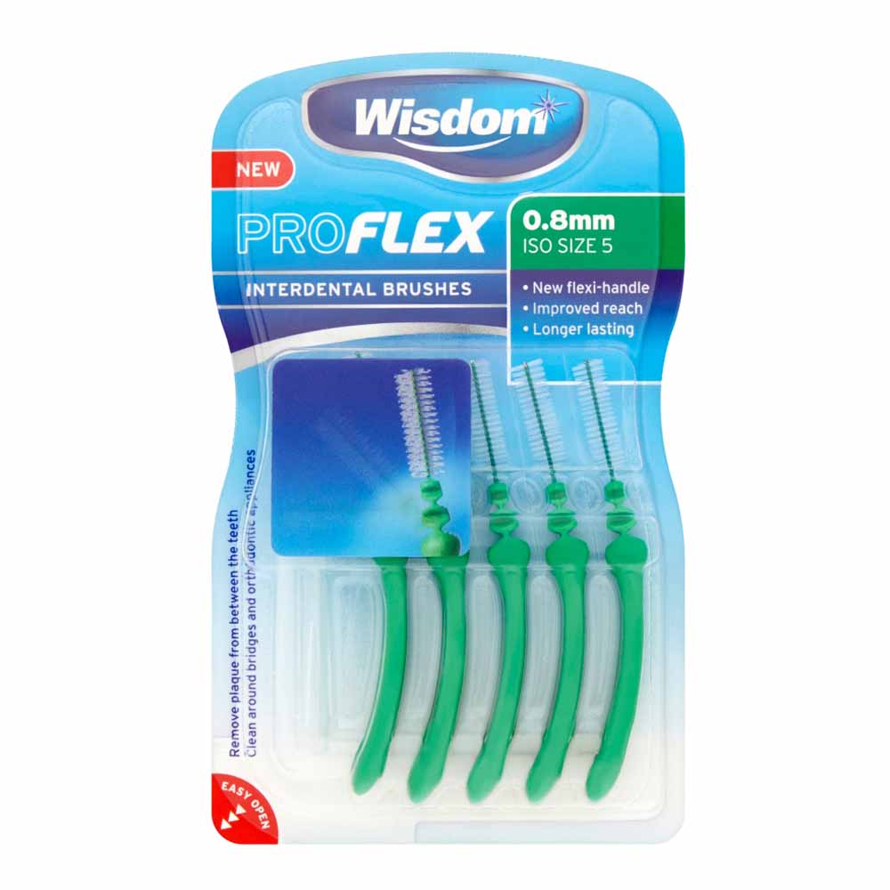 Wisdom Pro Flex Interdental Brushes 0.8mm Plastic PP and Steel Wire  - wilko