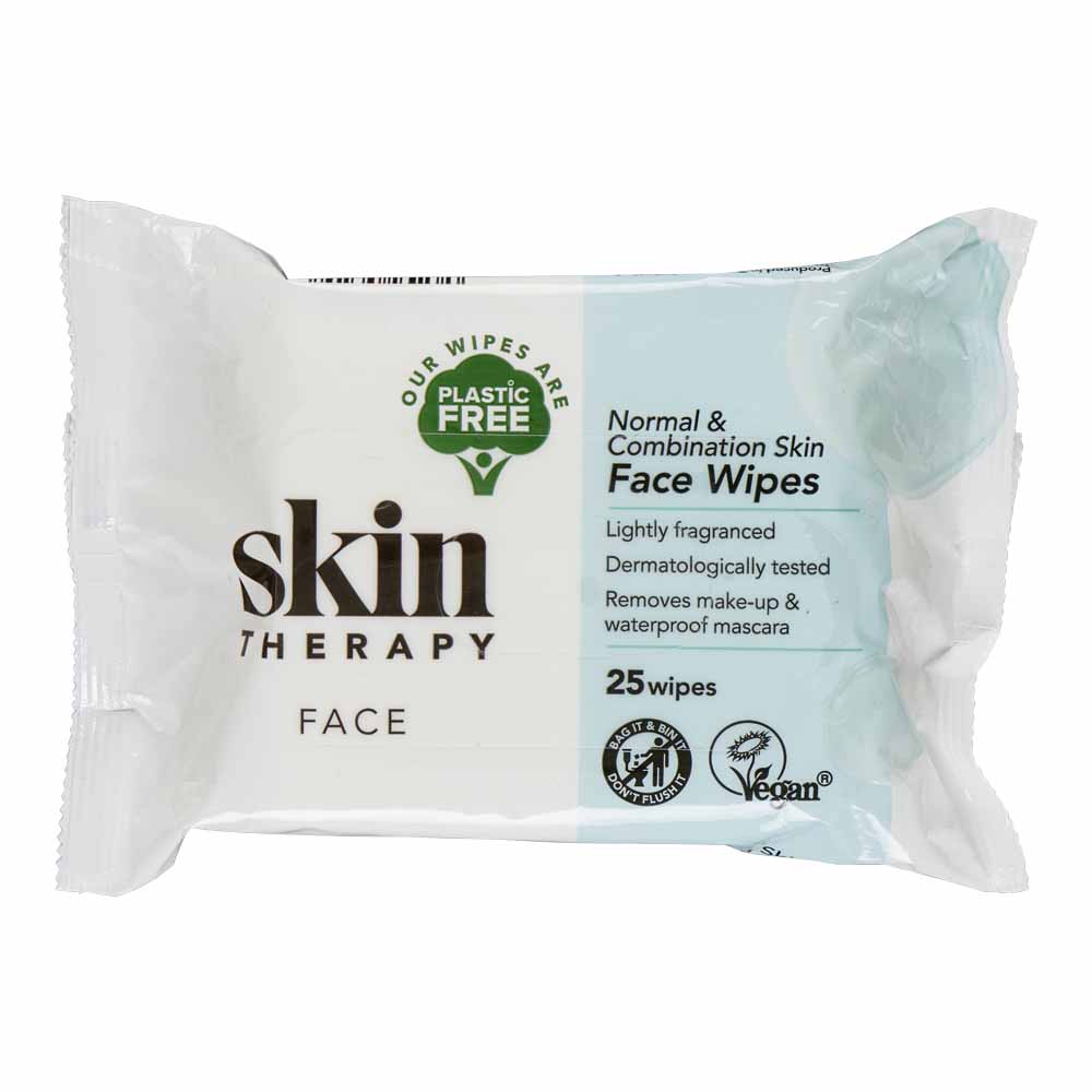 Skin Therapy Plastic Free Normal and Combination Skin Face Wipes 25 pack 100% Viscose, Spunlace Plain , 35PE/12PET Foil  - wilko