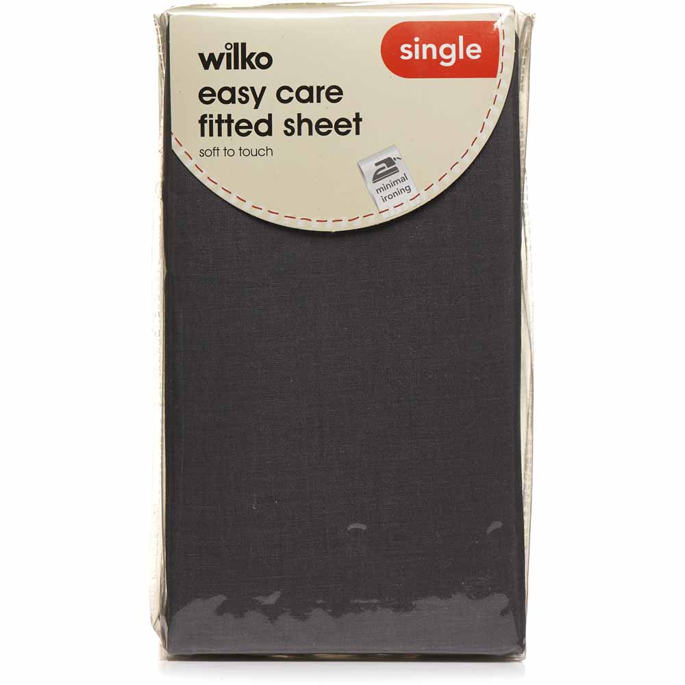 Wilko Easy Care Charcoal Single Fitted Sheet Wilko