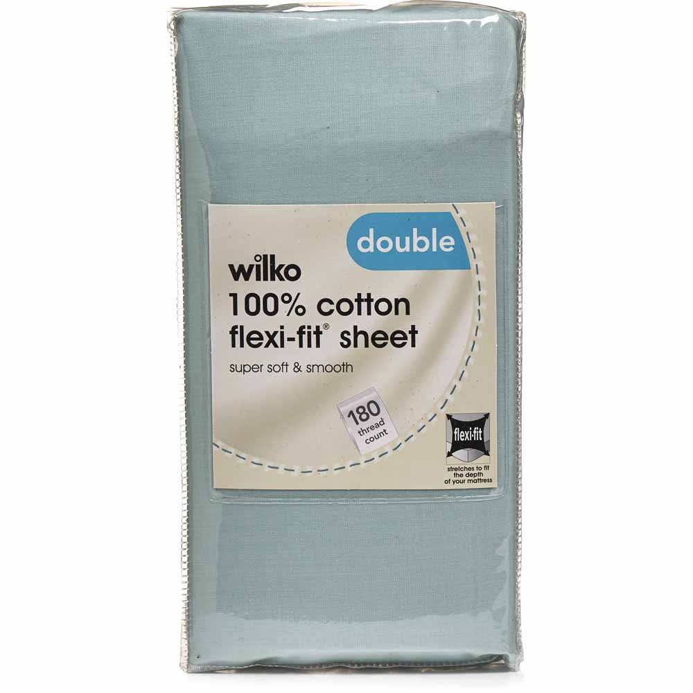 Wilko Flexi Fit Duck Egg Double Fitted Sheet Wilko