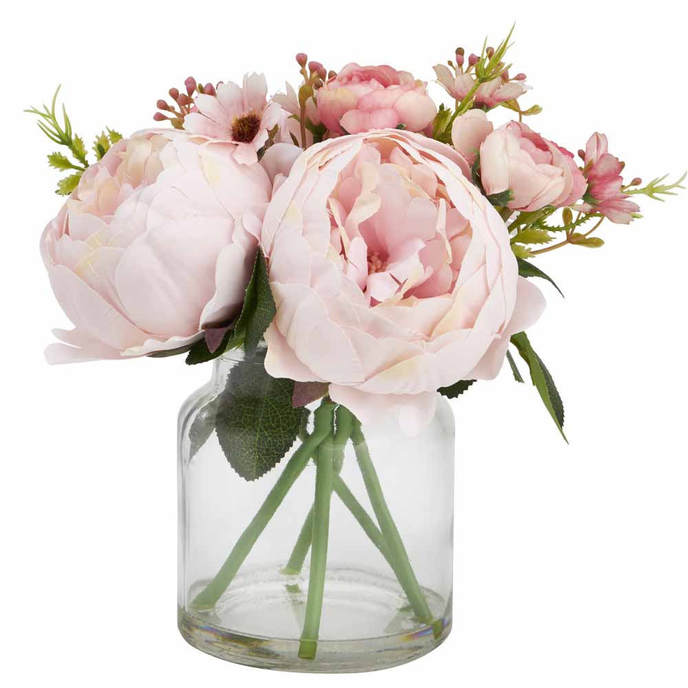 Wilko Peonies Bouquet in Glass Vase Image 1