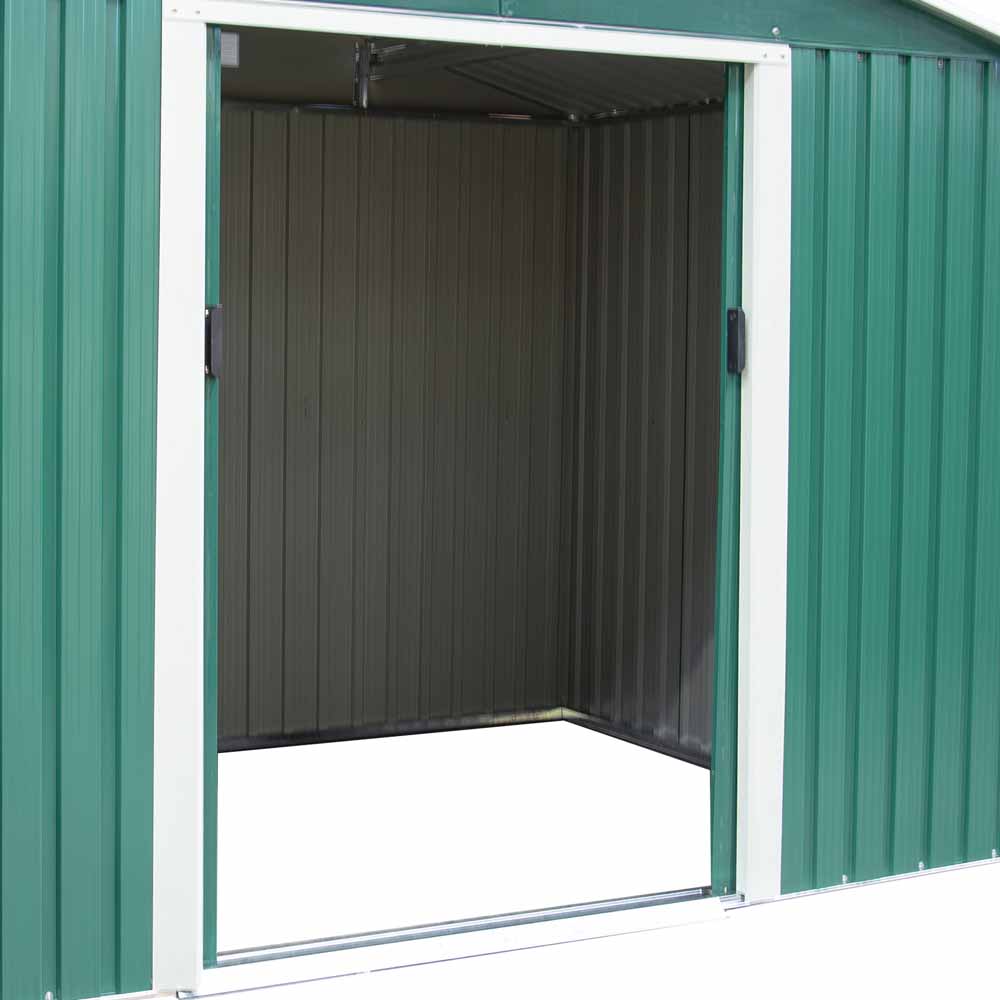 Charles Bentley 8 x 6ft Green Apex Metal Garden Shed with Floor Frame Image 2
