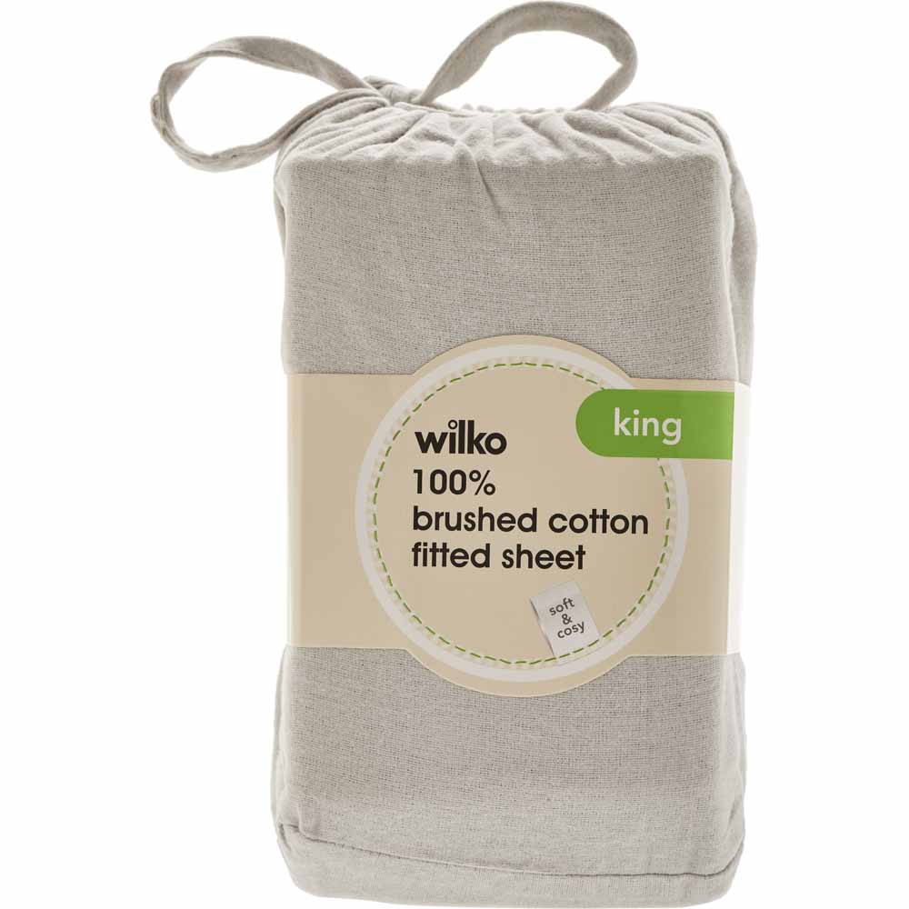 Wilko 100 Brushed Cotton Silver King Size Fitted Sheet Wilko