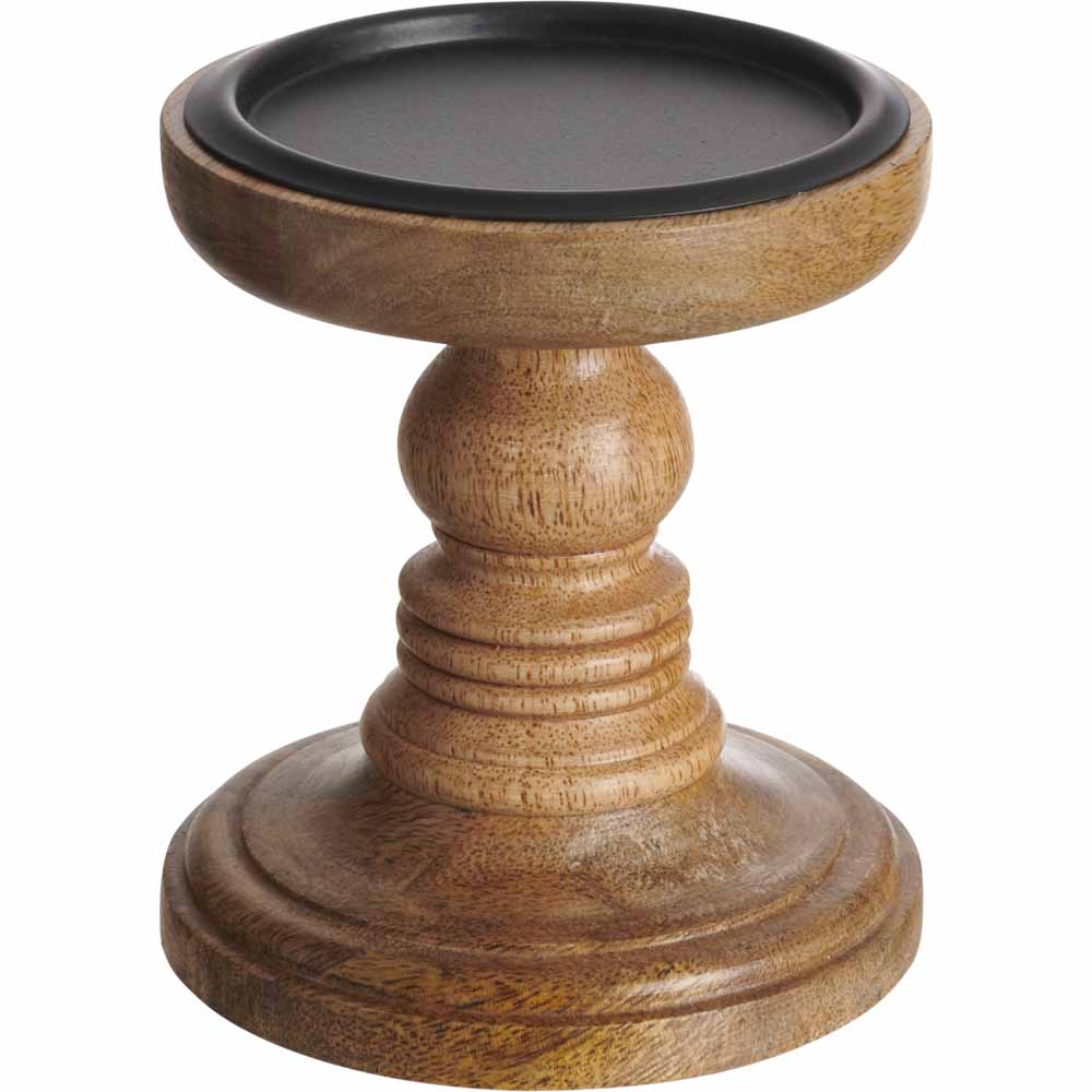 Wilko Small Wooden Pillar Candle Holder Image