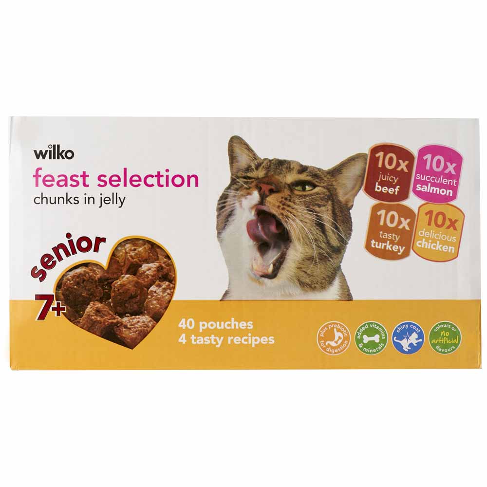 Wilko Favourite Feast Senior 7+ Jelly Selection Cat Food 40 x 100g Image 1