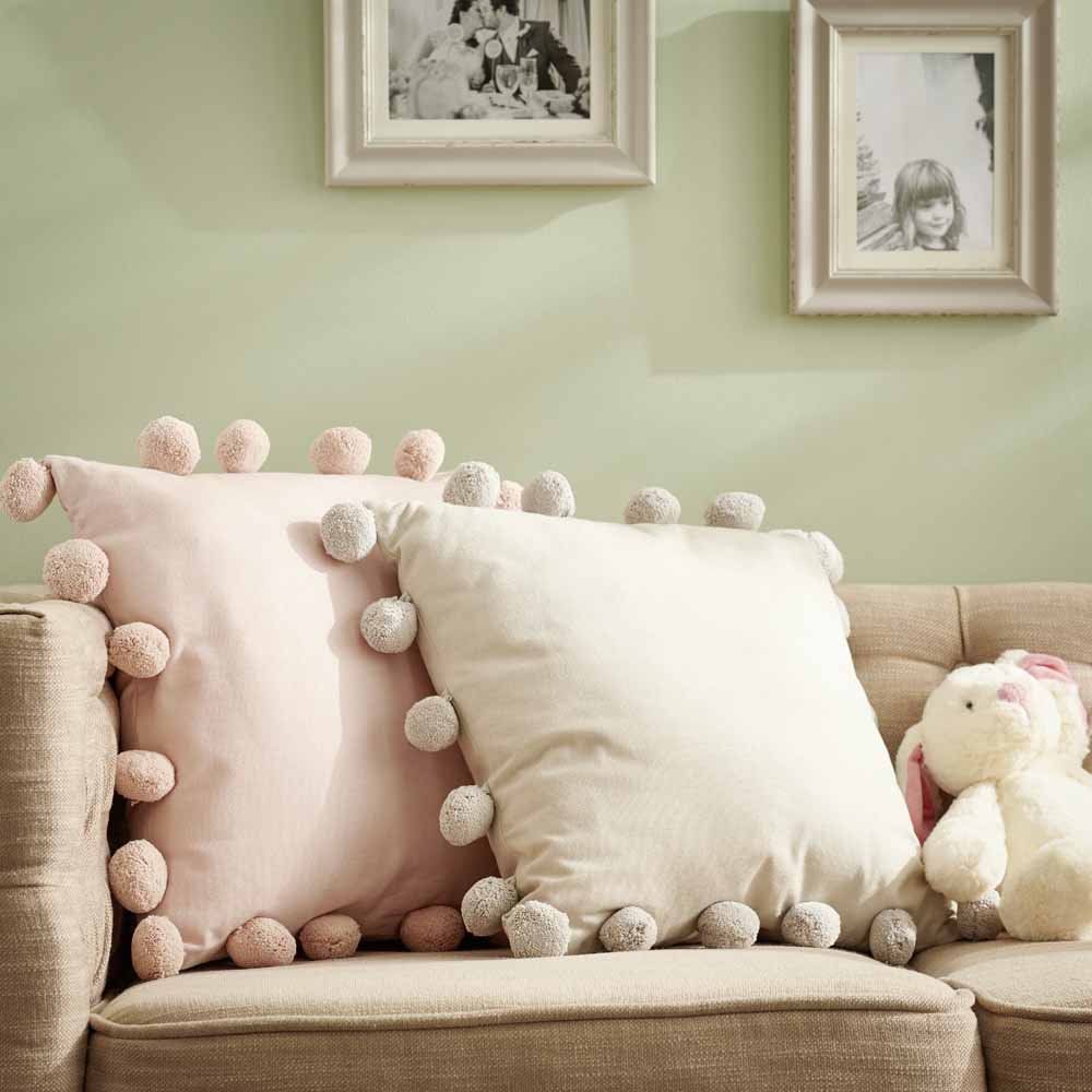 Wilko Pink  Pom Pom Cushion 43 x 43cm Image 2