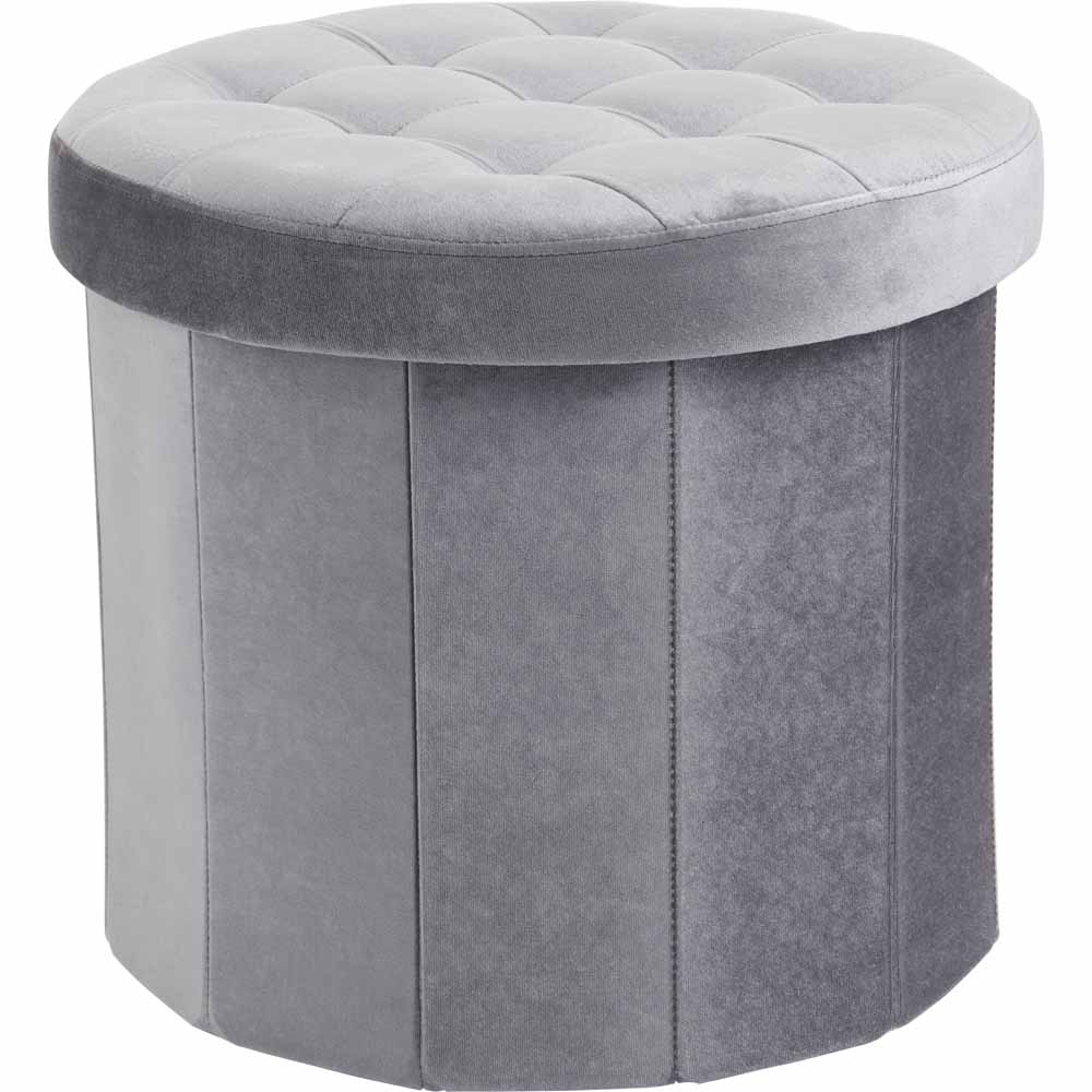 Wilko Grey Foldable Round Storage Stool, Grey Vanity Storage Stool