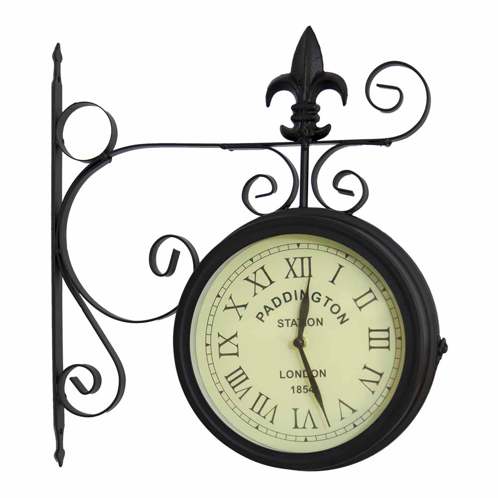 Charles Bentley Black Paddington Double Sided Garden Clock 35 x 33cm Image 1