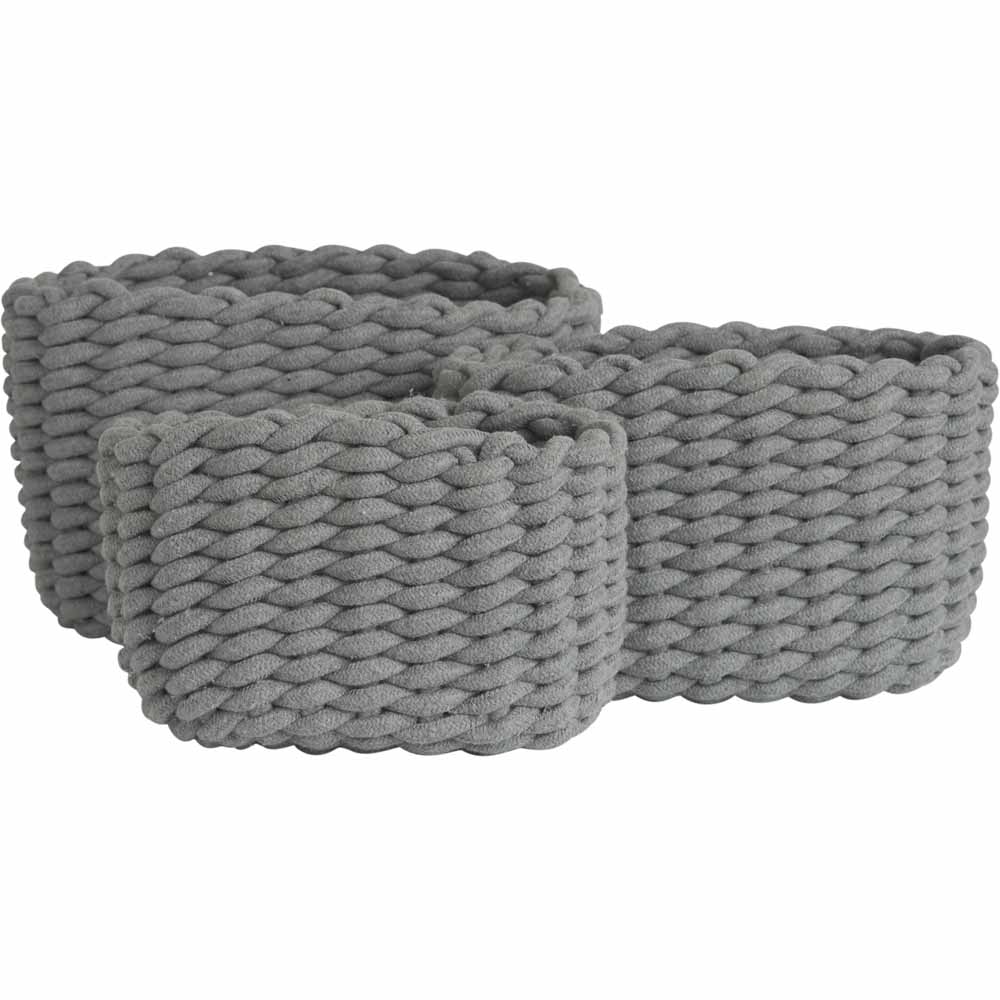 Wilko Grey Cotton Rope Basket 3 Piece Image 3