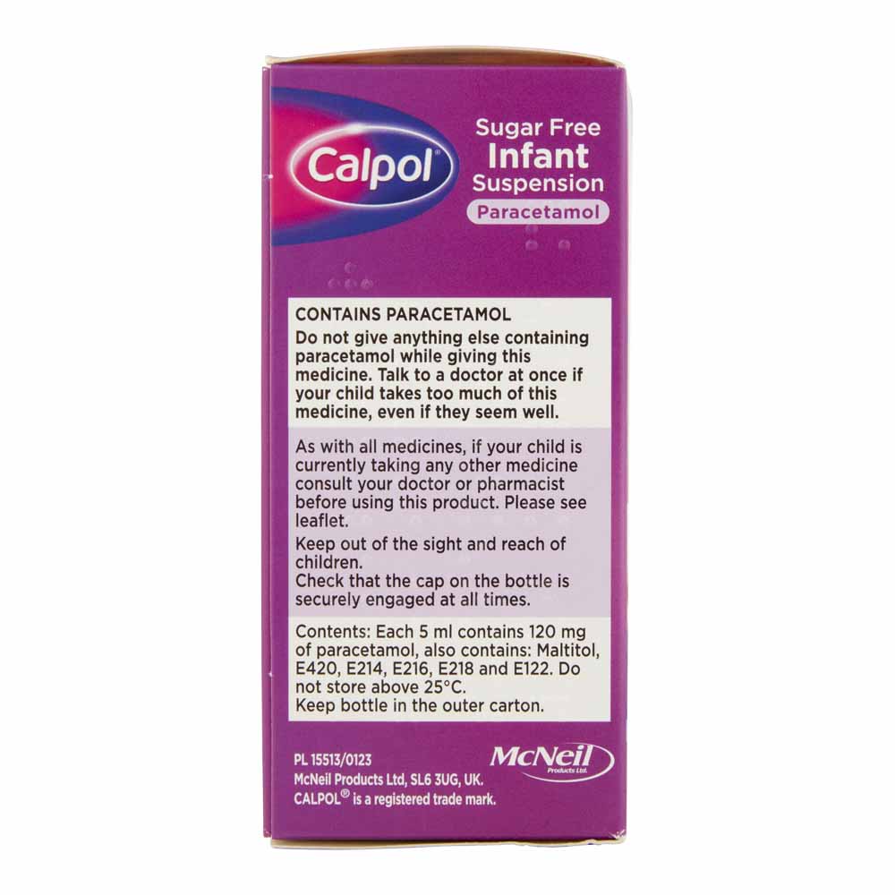 Calpol Sugar Free Infant Paracetamol Suspension Strawberry Flavour 2+ months 100ml Image 3