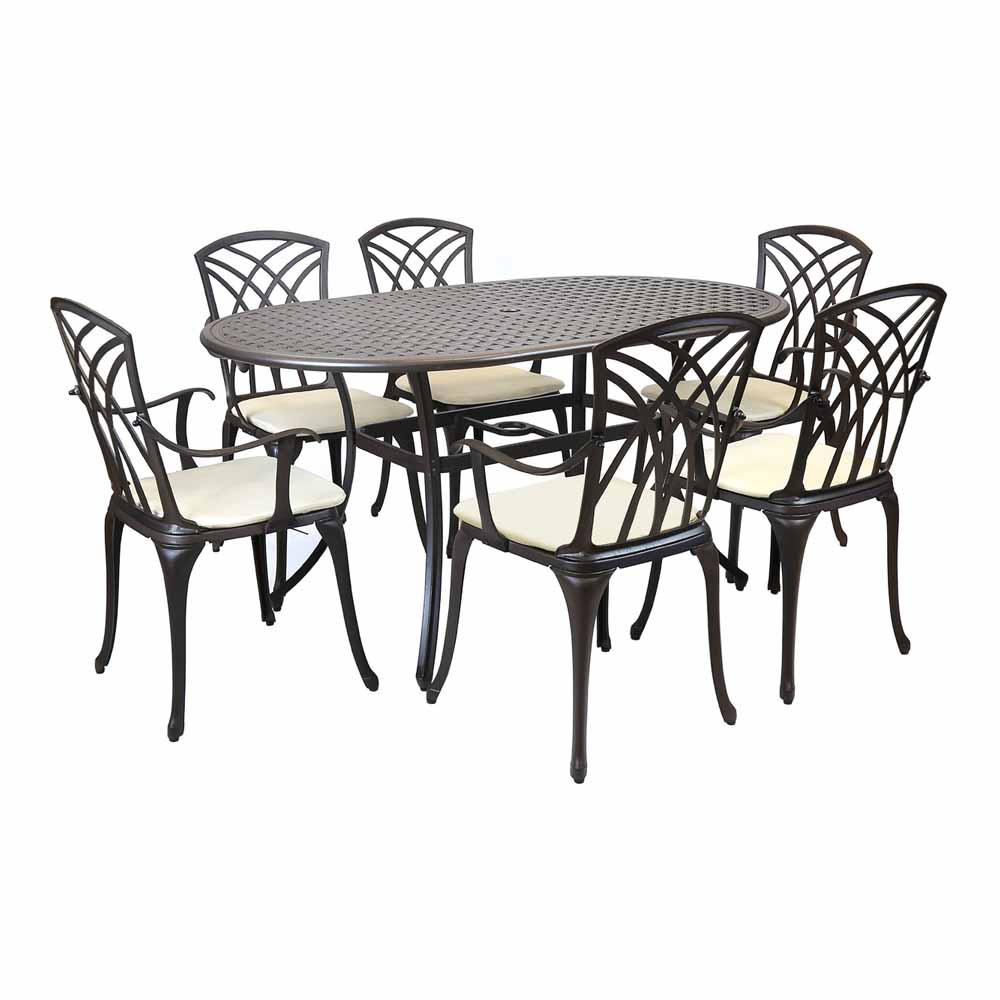 Charles Bentley Cast Aluminium 6 Seater Oval Dining Set Image 1