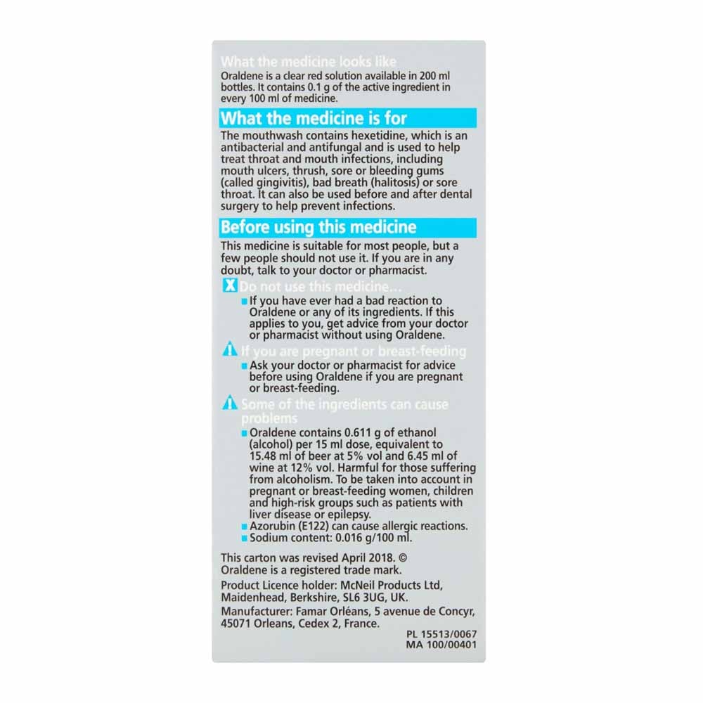 Oraldene Mouthwash 200ml Wilko