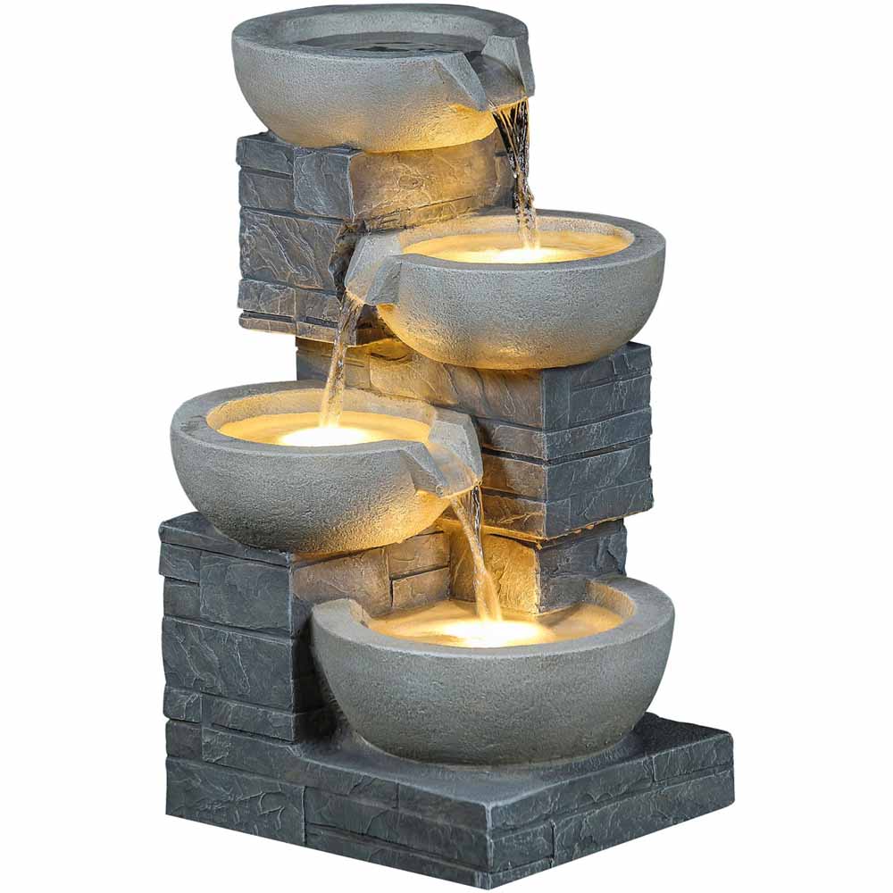 Charles Bentley 4 Tier Cascading Bowls Water Feature Powerstone, Polyresin