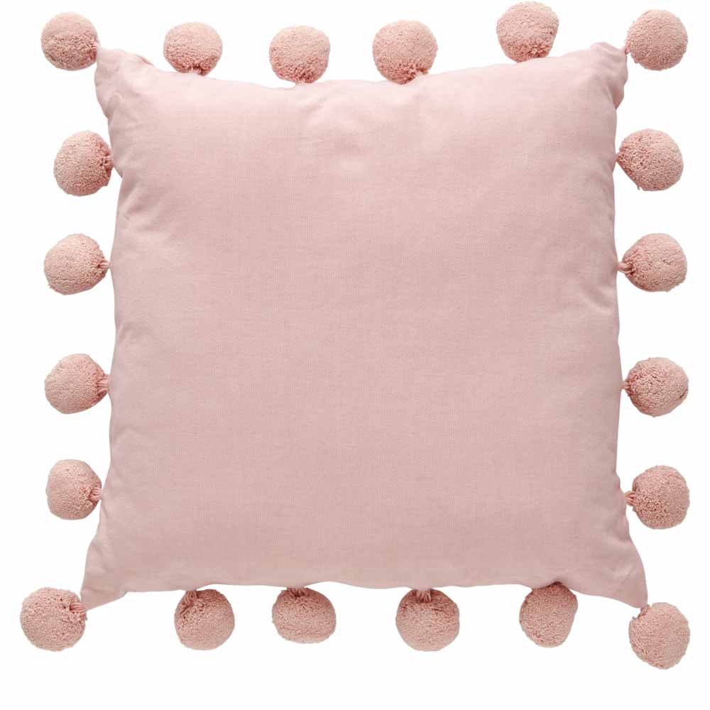 Wilko Pink  Pom Pom Cushion 43 x 43cm Image 1