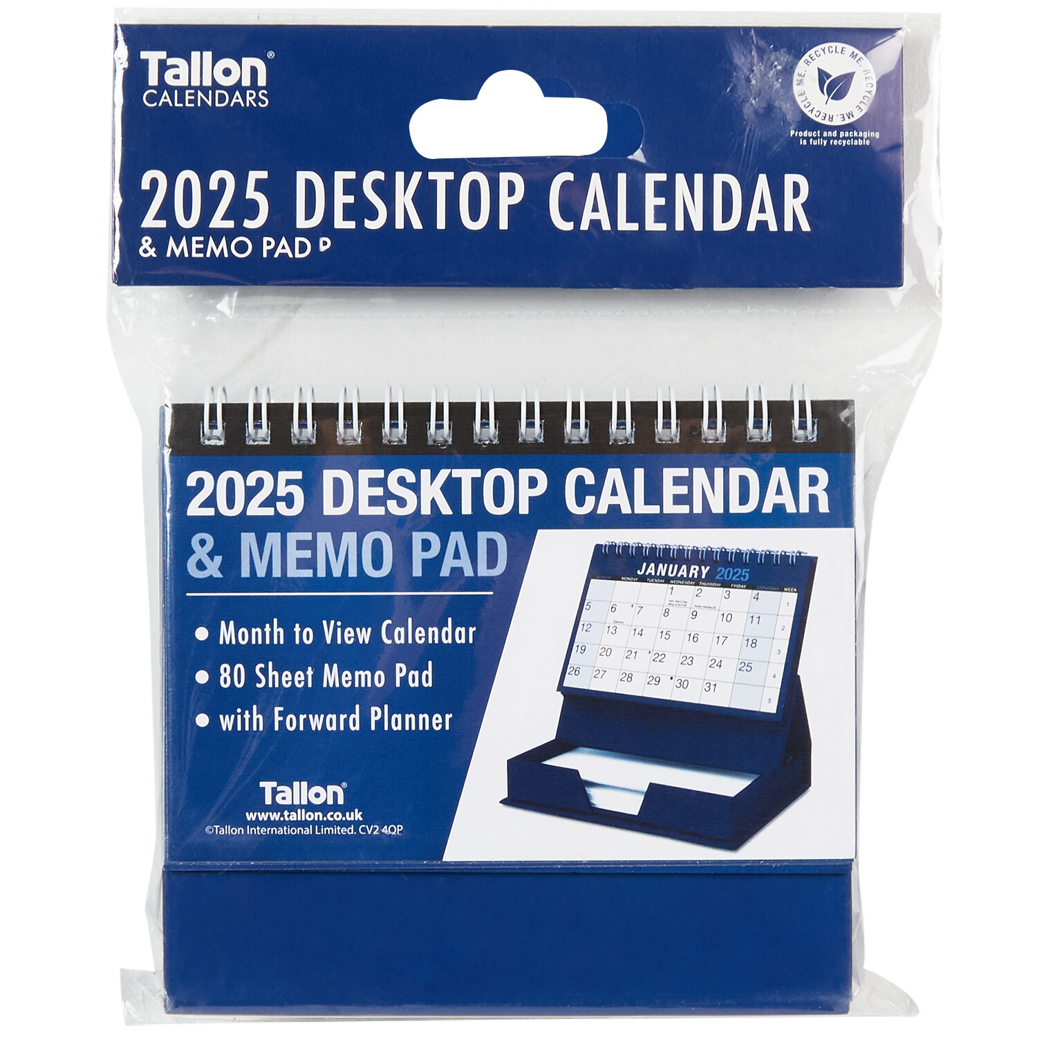 2025 Navy Desktop Calendar and Memo Pad Blue Wilko