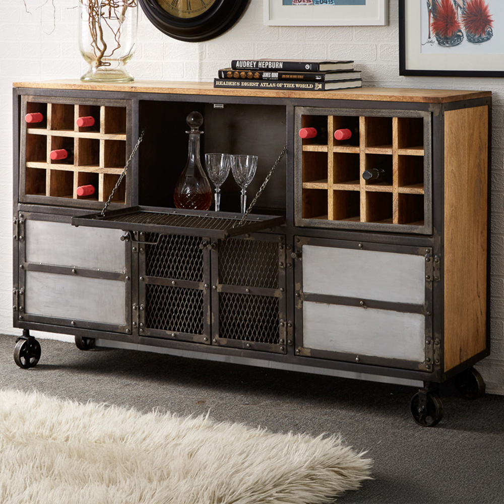 Brooklyn Daisy 4 Door Bar Cabinet with Wine Rack | Wilko