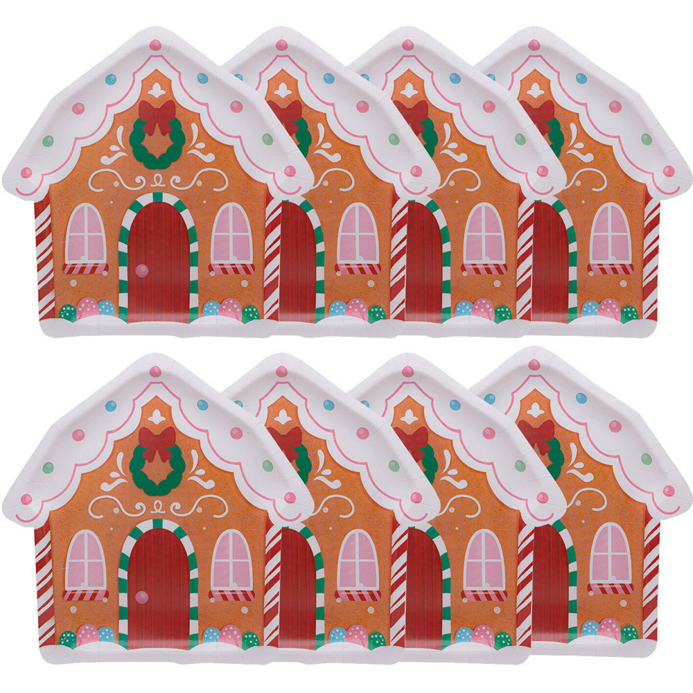 Pack of 8 Gingerbread House Paper Plates - Brown | Wilko