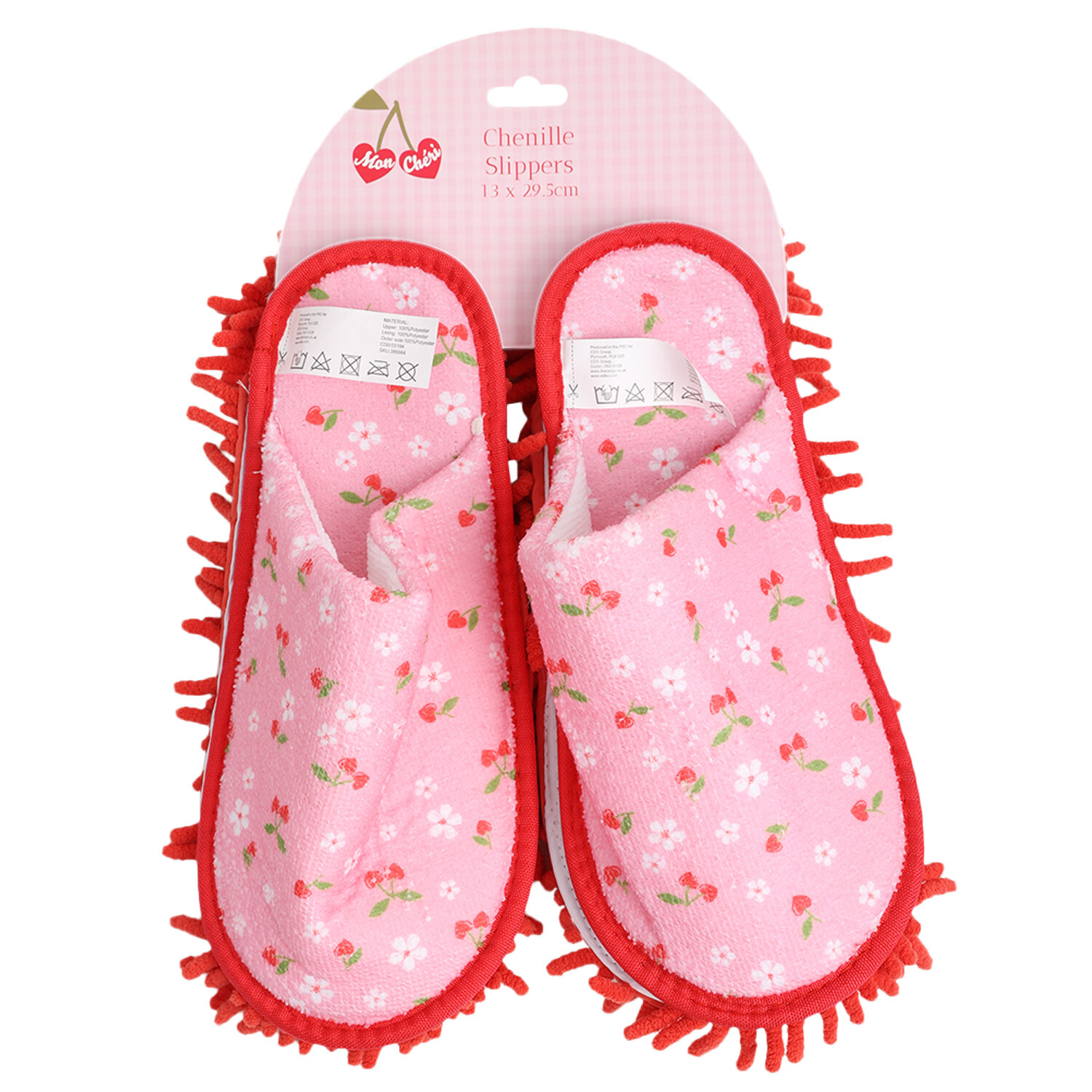 Mon Cheri Chenille Slippers - Pink and Red | Wilko