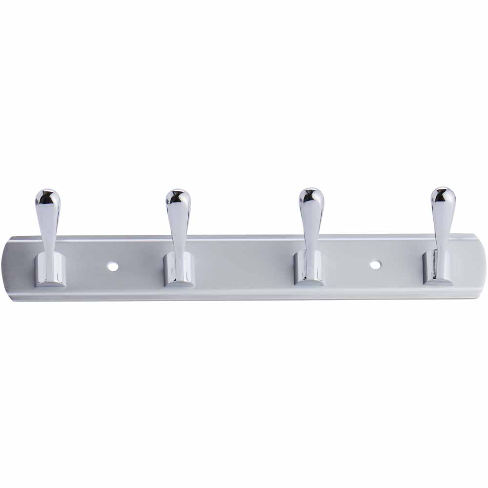 Wilko Aluminium and Chrome Effect Hook Rail with 4 Hooks Wilko