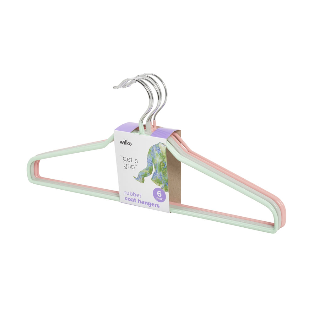 Wilko Rubber Coated Coat Hangers Assorted Colour 6 Pack Wilko