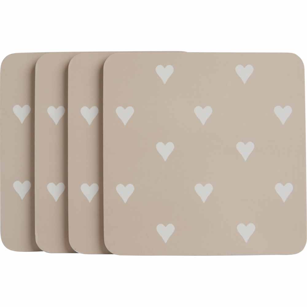 Wilko Hearts Coasters 4pk Wilko
