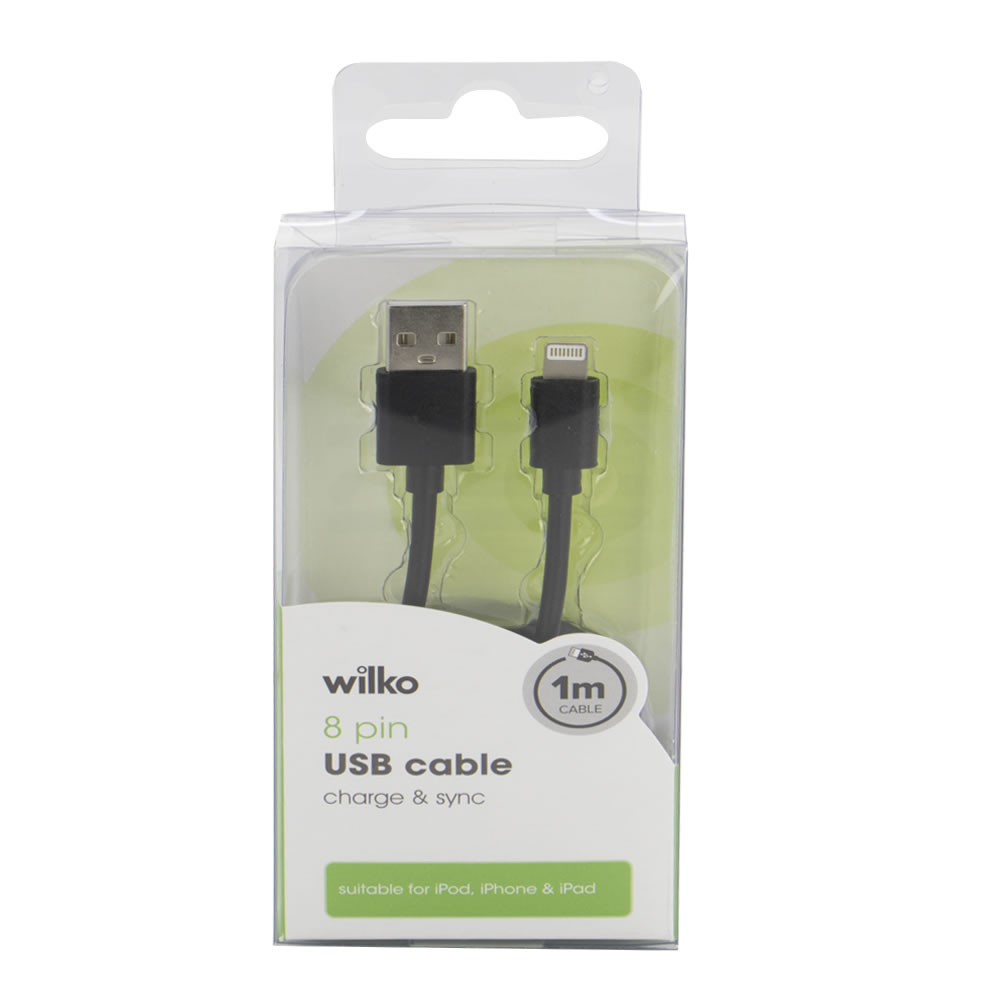 Wilko Black 1m Lightning Cable Non MFI Wilko