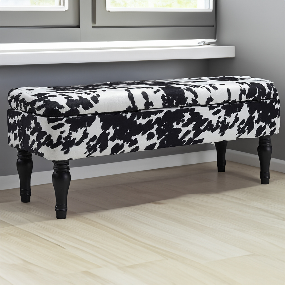 Living and Home Cow Print Upholstered Storage Bench | Wilko