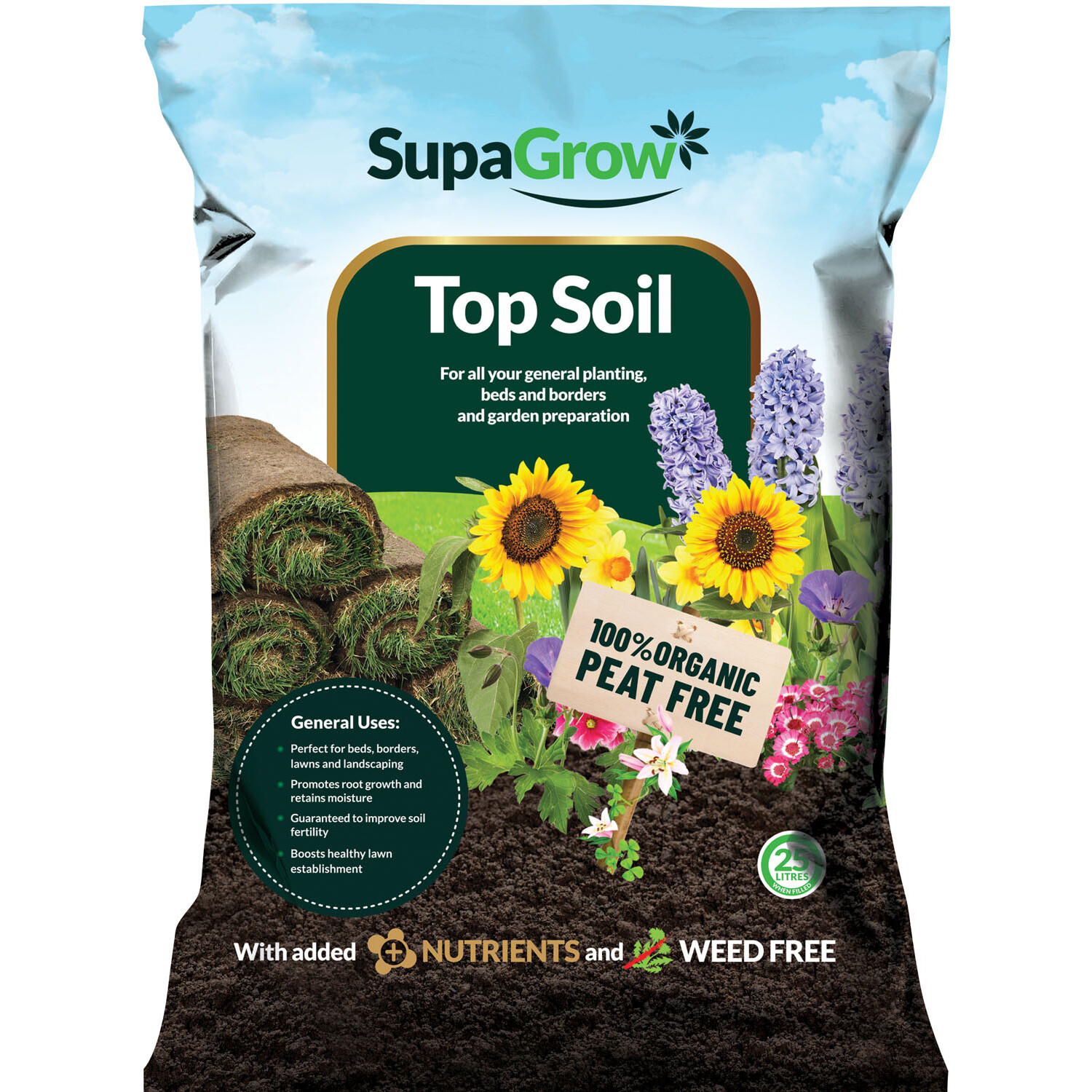 15kg SupaGrow Premium Blended PeatFree Topsoil Organic Gardening