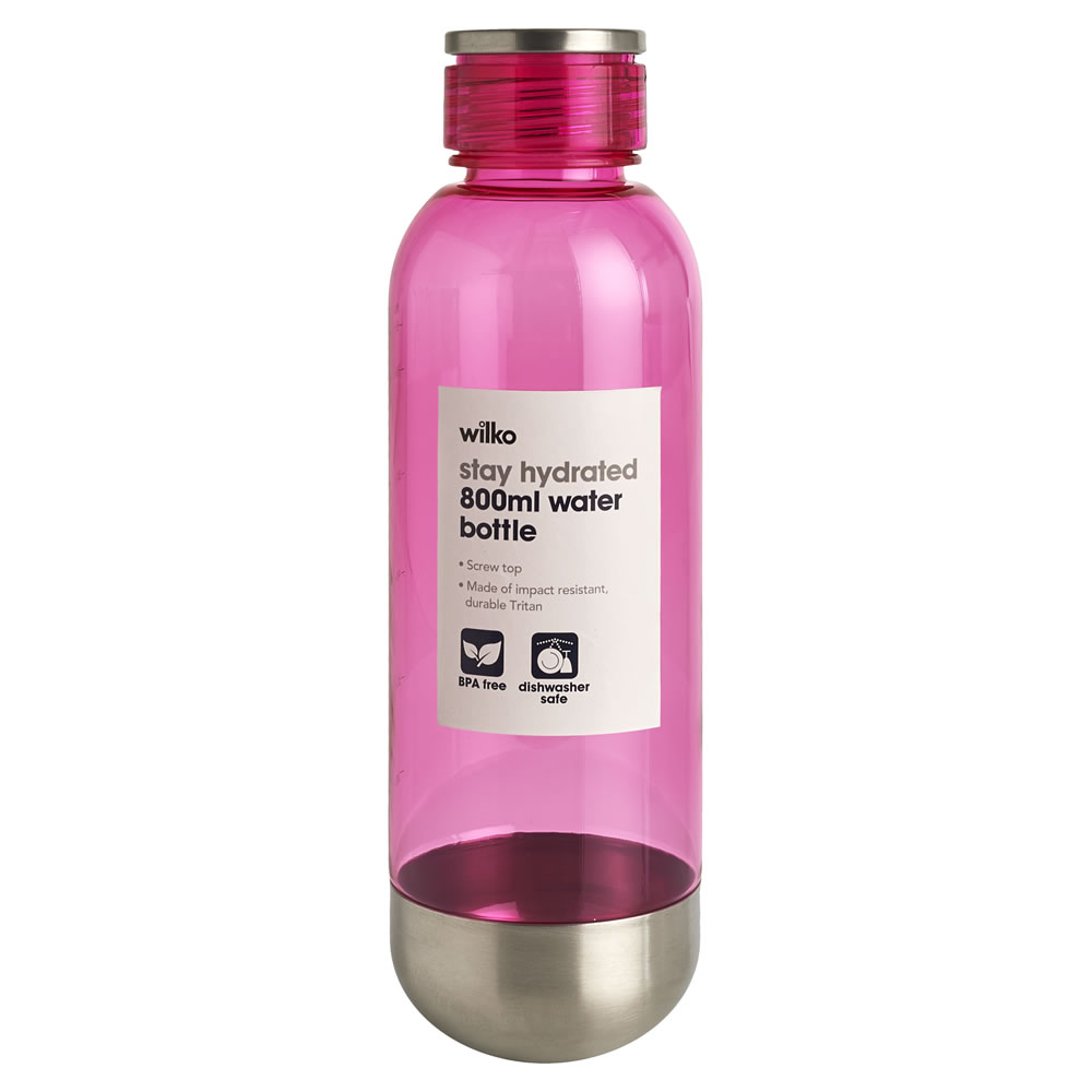 Wilko 800ml Pink Water Bottle Wilko