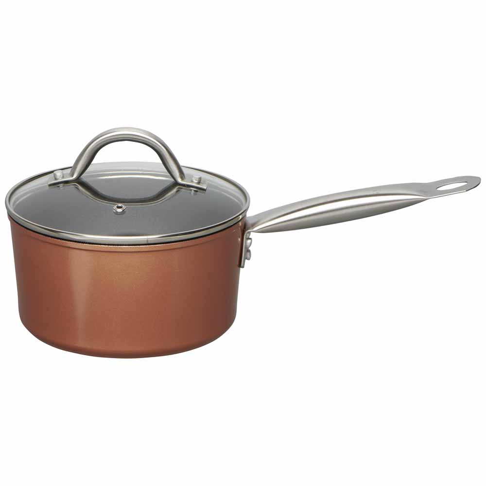 Wilko Copper Effect Shot Blast Saucepan with Lid 18cm Wilko