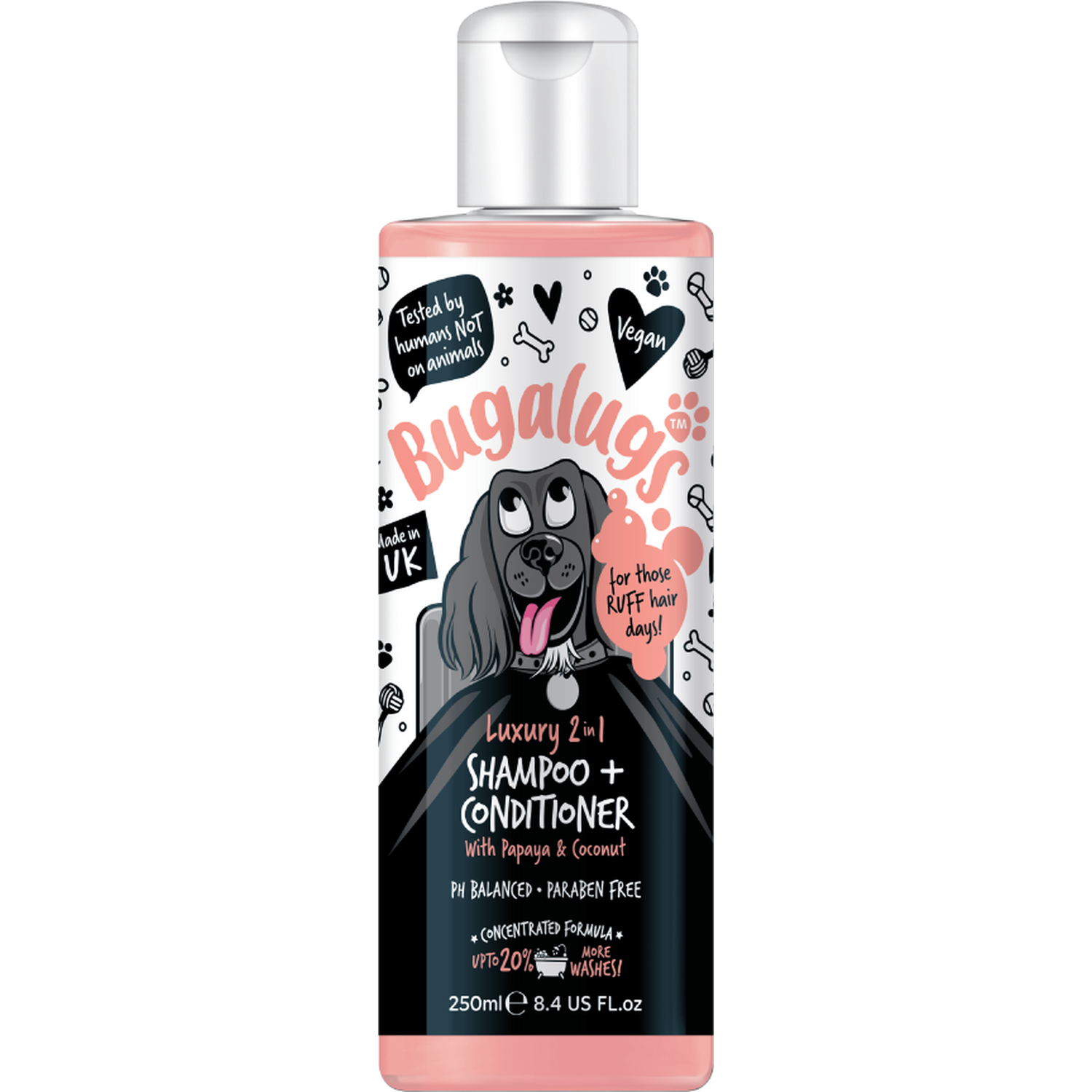 Bugalugs Luxury 2 in 1 Dog Shampoo 250ml - Pink | Wilko