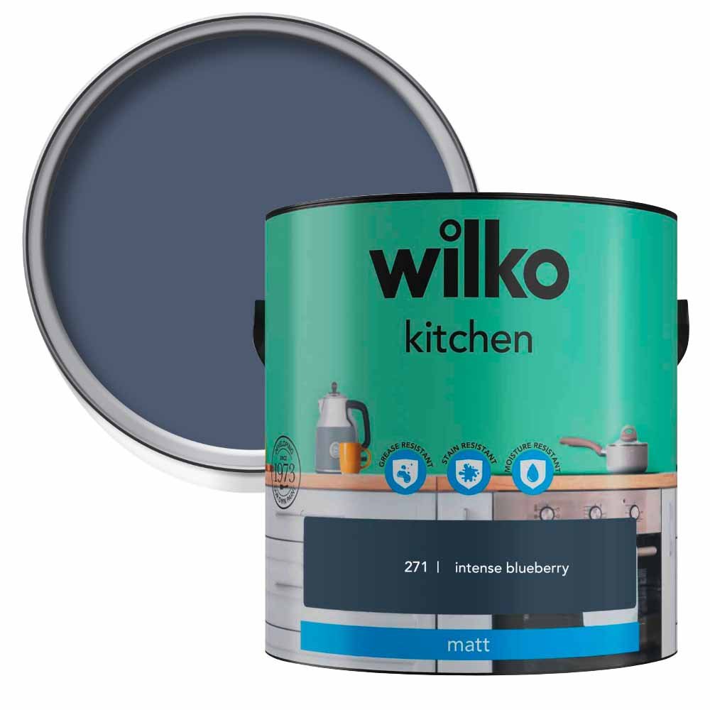 Wilko Kitchen Intense Blueberry Matt Emulsion Paint 2.5L Wilko