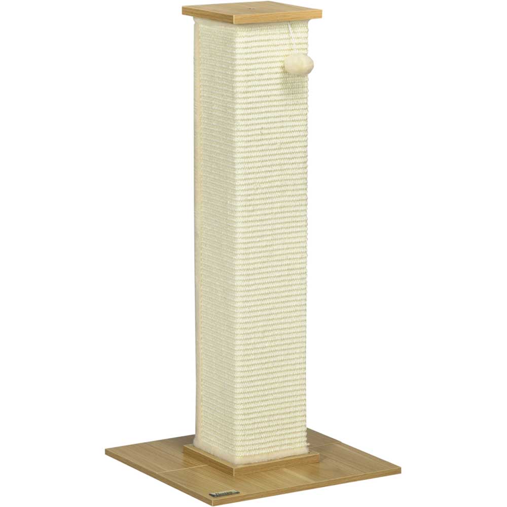 PawHut 80cm Sisal Rope Scratching Post, Cat Scratching Post - White | Wilko